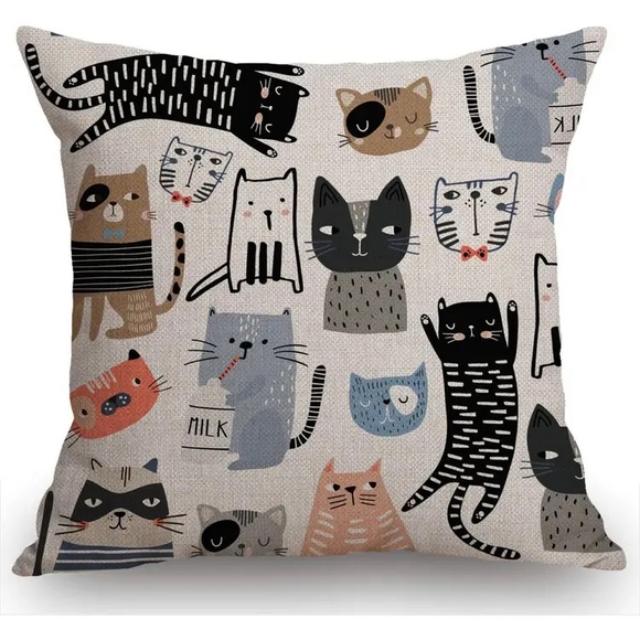 Funny Cats & Milk Bottle Linen Throw Pillow Cover - NWT - Picture 2 of 3
